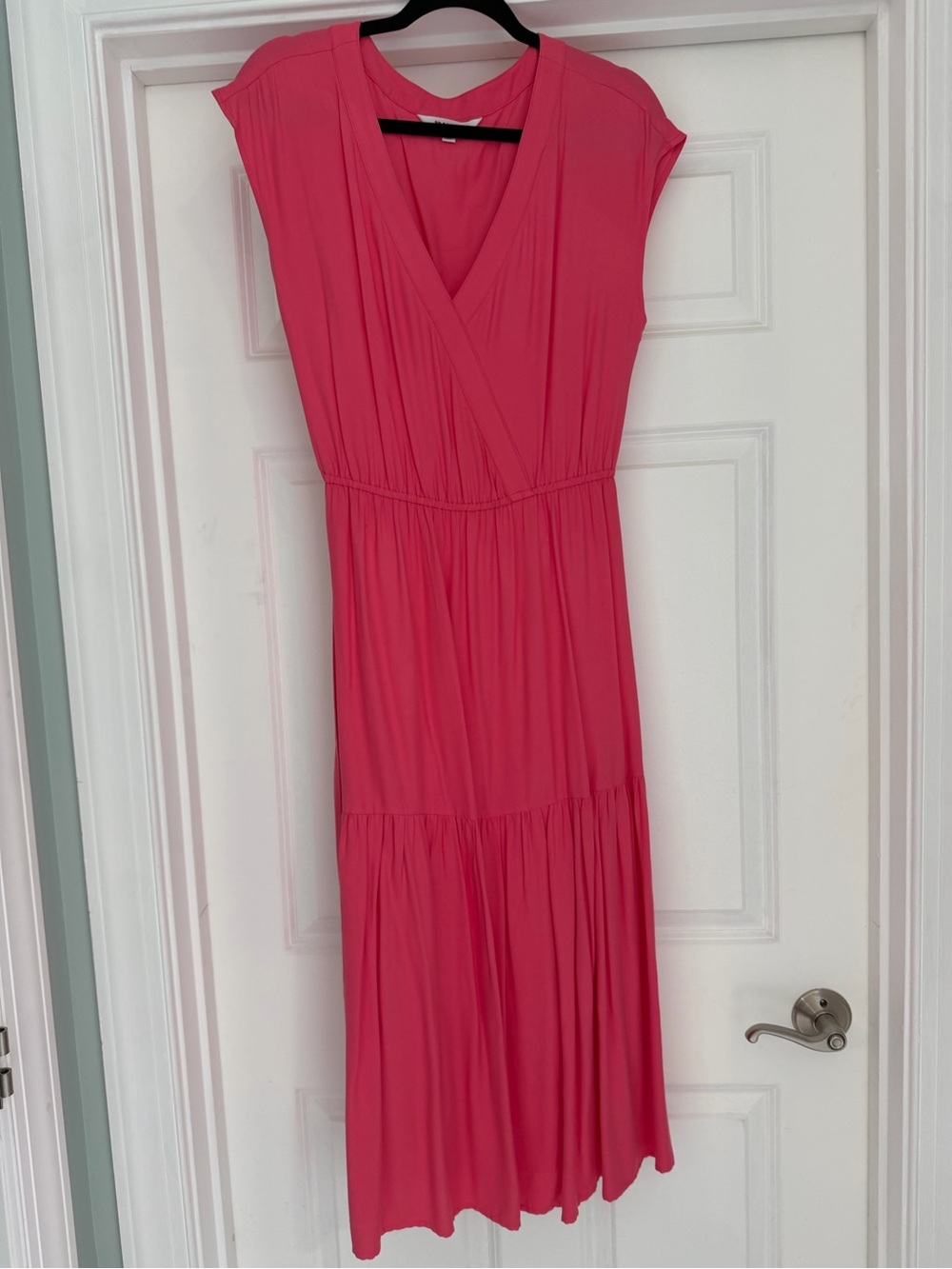 BB Dakota Coral Pink Cap-Sleeve Wrap Maxi Dress